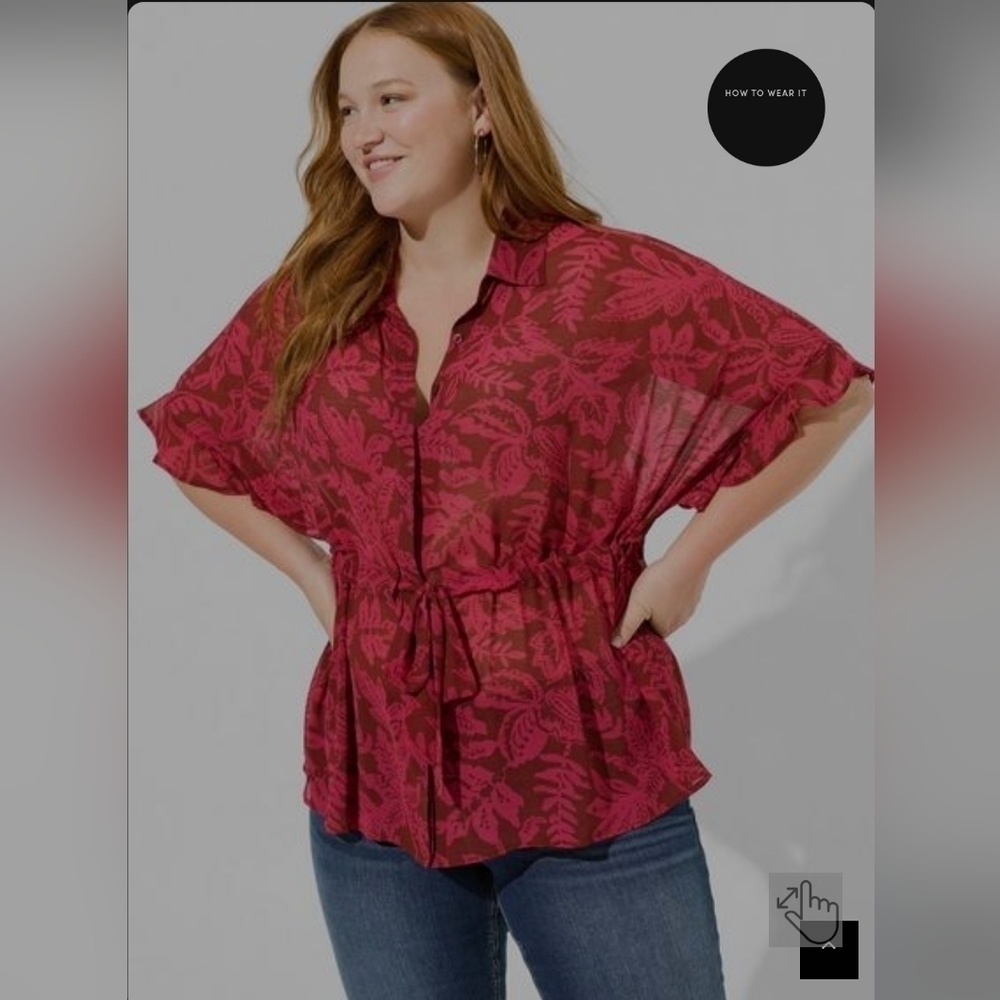NWOT TORRID Chiffon Dolman Button Up Short Sleeve Blouse 3X